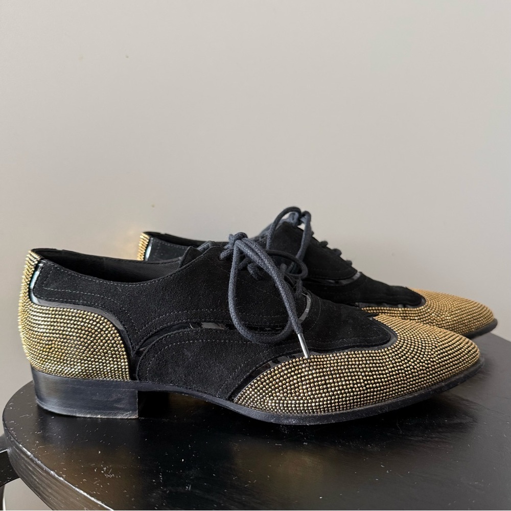 Giuseppe Zanotti Black Suede Gold Studded Lace-Up Oxfords - US 6 (36) - Picture 2 of 7